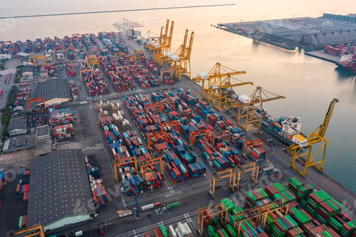 Preview: Aerial top view of container cargo ship in the export and import business and logistics