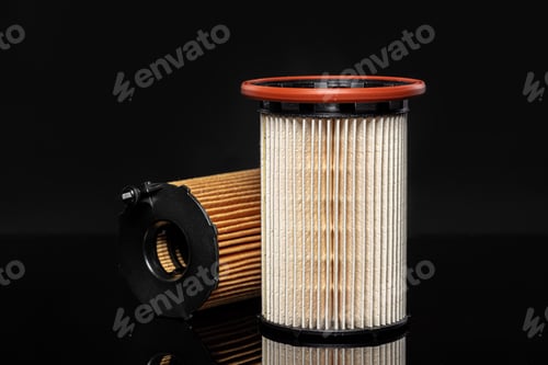 Preview: Car engine filter on dark background, close up
