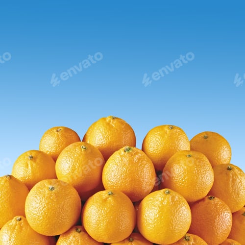 Preview: fresh orange tangerines with blue sky