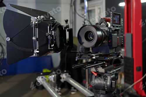 Preview: professional movie camera assembly with 35mm lens installed
