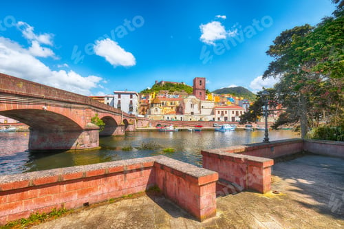 Preview: Astonishing cityscape of Bosa town with Ponte Vecchio bridge across the Temo river