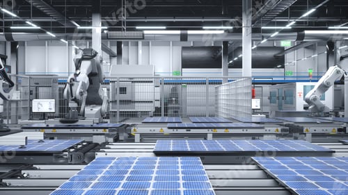 Preview: Photovoltaics assembled on conveyor belts inside facility with safety protocols