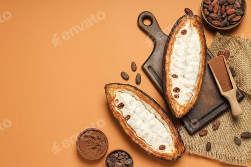 Preview: Concept of fresh and aromatic food - cacao beans