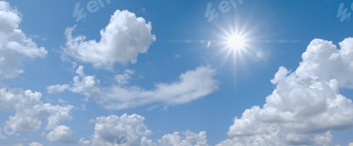 Preview: Beautiful clear blue sky with white clouds and sun