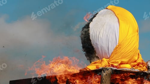 Preview: 4K Belarus Burning Effigies Straw Maslenitsa In Fire Flame On Traditional National Holiday Dedicated