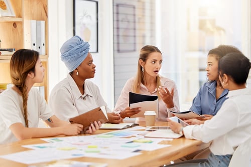 Preview: Female business, diversity or business meeting for teamwork, collaboration or target audience resea