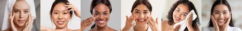 Preview: Beauty Concept. Portraits Of Happy Multiethnic Women Making Skincare Treatments At Home