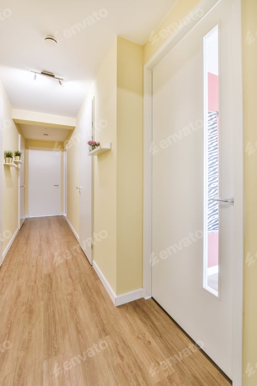 Preview: Stylish long corridor with yellow walls
