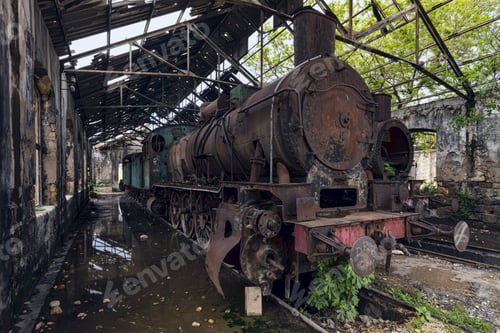 Preview: Old locomotives in an old beautiful train yard captured in Lebanon