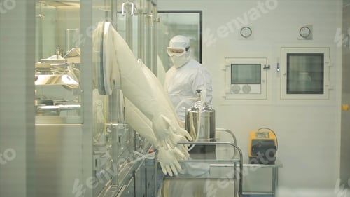 Preview: Pharmaceutical industry. Male factory worker inspecting quality of pills packaging in pharmaceutical