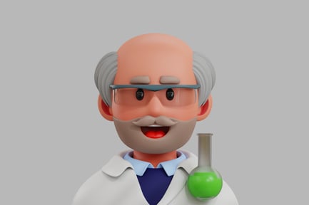 Visualização: Ilustração de desenho animado de um homem com um jaleco.