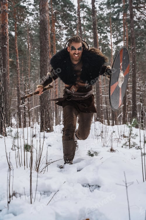 Preview: Charging Viking Warrior in Snowy Forest