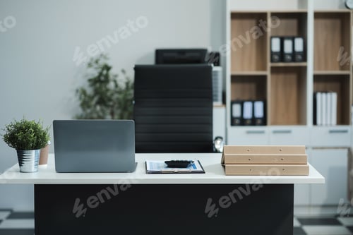 Preview: workspace area with laptop tablet smartphone and paperwork on the table in the office concept.
