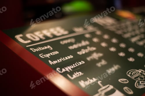 Preview: Coffee signs in the shop for customers to order.