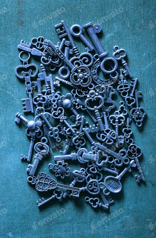 Preview: steampunk old vintage metal keys background