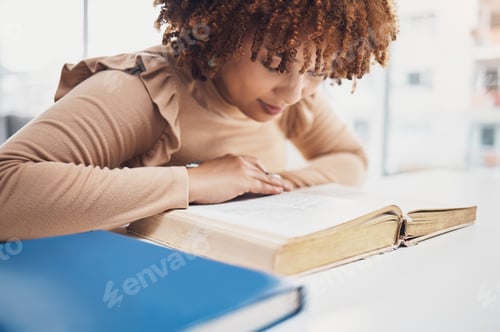 Preview: Religion, faith and woman reading the bible for knowledge, learning or worship in a house. Believe,