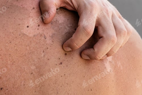 Preview: Close-up of a male back with peeling skin due to sunburn