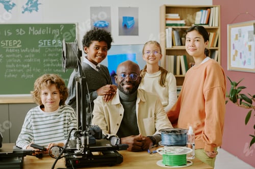 Preview: Group of Students and Teacher in Technology Classroom