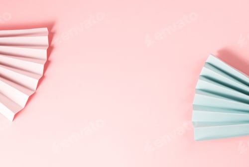 Preview: Pastel color paper fans on pink background