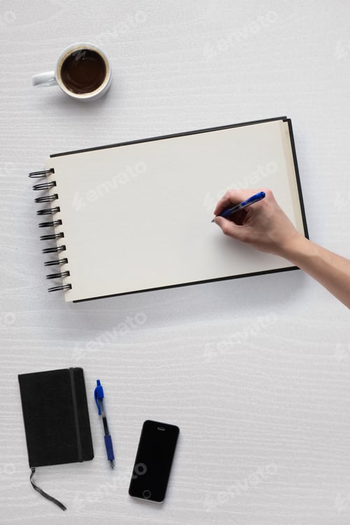 Preview: Mockup with objects related to work from home, writing and drawing