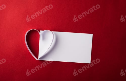 Preview: Red Heart paper and blank with note card on Red background