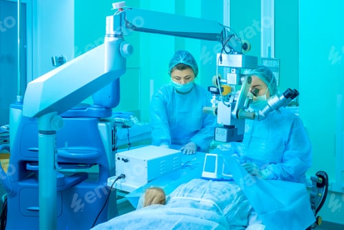 Preview: a woman ophthalmologist performs an operation on the patient's eye