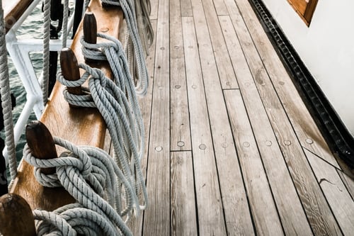Preview: Ropes on a sailboat to tighten the sails of the ship during a cruise for tourists.