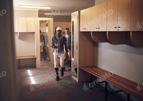 Preview: Shot of young men walking into a locker room at a baseball game