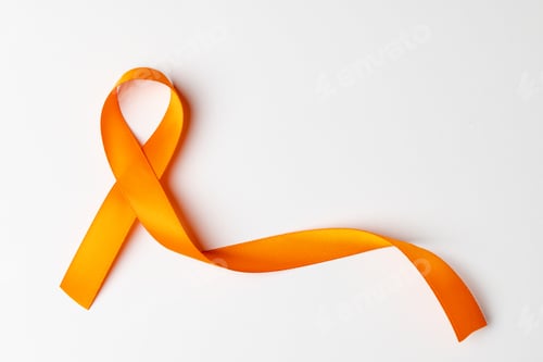 Preview: Close up of orange ribbon on white background with copy space