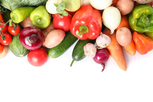 Preview: Composition with ripe organic vegetables isolated. Good harvest