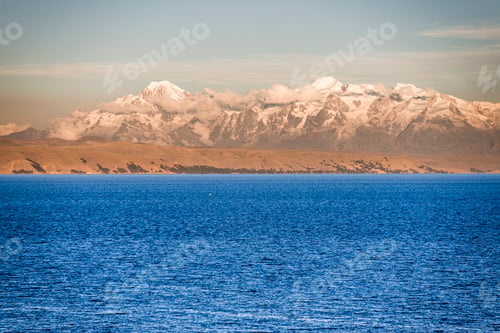 Preview: Sunset Cordillera Real Mountain Range (part of Andes Mountain Range) and Lake Titicaca, seen from Is