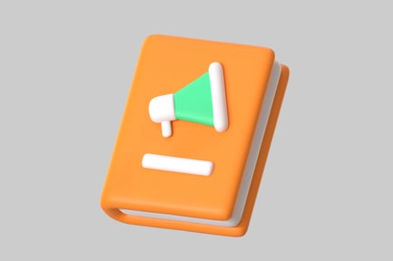 Vista previa: Libro naranja con icono de megáfono en la portada.