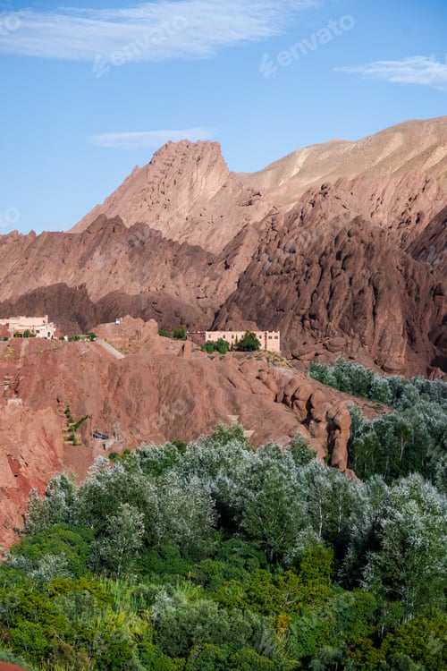 Preview: Nature, rocks, houses and mountains in Dades Gorge Morocco during sunset