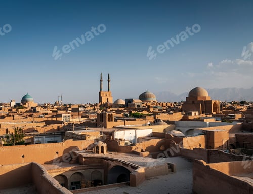 Preview: rootops and landscape view of yazd city old town iran