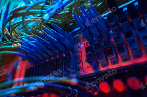 Preview: Network switch of server cabinet with cables