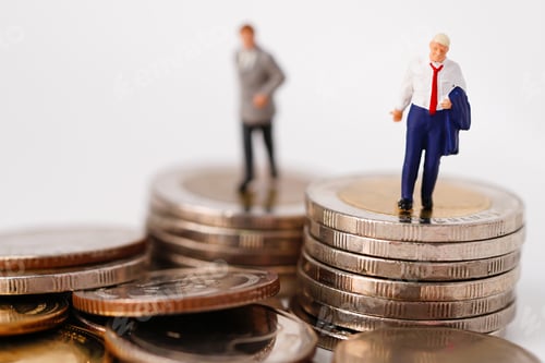 Preview: Business man miniature people stand on coin and calculator, management business finance concept.