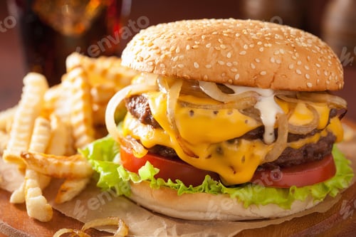 Preview: double cheeseburger with tomato and onion
