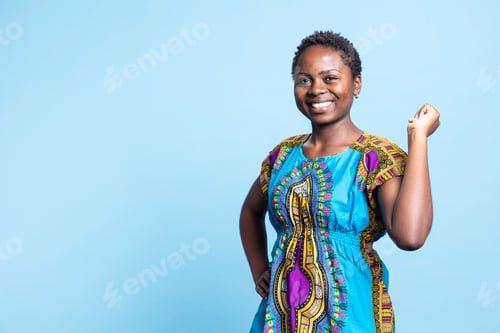 Preview: Portrait of african american person being joyful and excited on camera