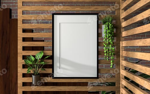 Preview: 3D illustration Mockup photo frame in living room rendering