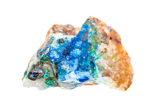 Preview: Tennantite, Azurite and Tirolite on quartz rock