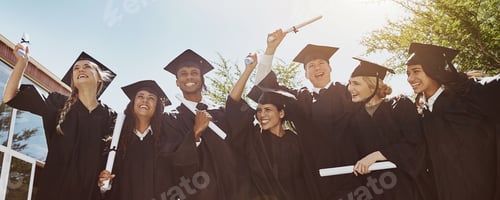 Preview: Students, excited or graduation celebration with diploma for scholarship success or education goals