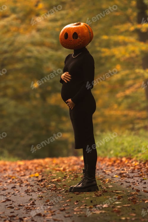 Preview: Surreal Autumn Scene with Pumpkin Head