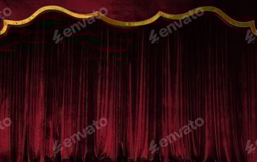 Preview: Red curtain of luxurious velvet on the theater stage. The concept of music and theatrical art.
