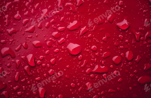 Preview: Water drops macro on a red surface