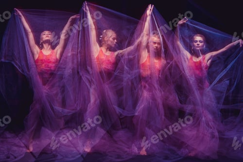 Preview: Photo As Art - A Sensual And Emotional Dance Of Beautiful Ballerina Through The Veil On A Dark