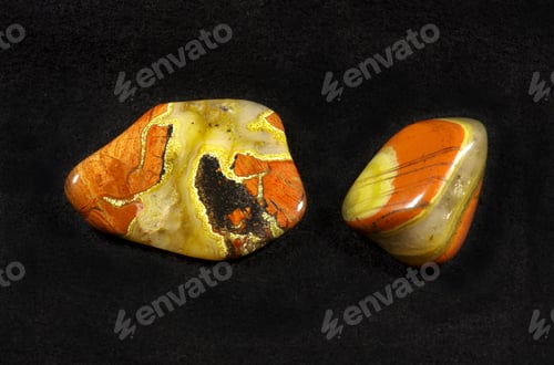 Preview: Polished stones of Jasper on black background