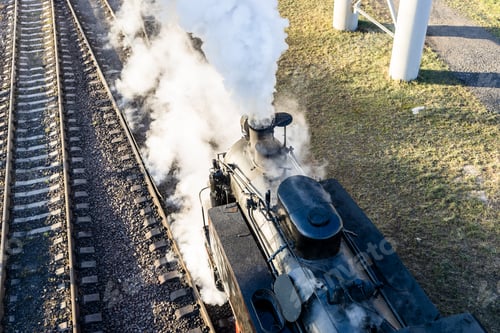 Preview: top view of stream locomotive on railways