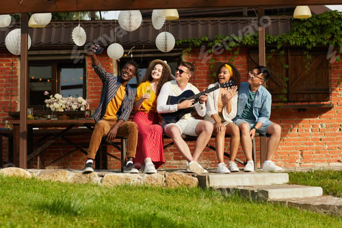 Preview: Friends Taking Selfie at Outdoor Summer Party