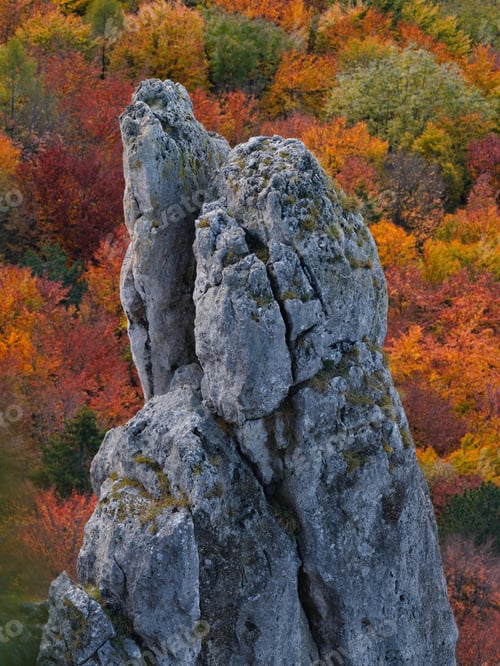 Preview: Top view of narrow climbing rock during autumn, Peilstein, Austria