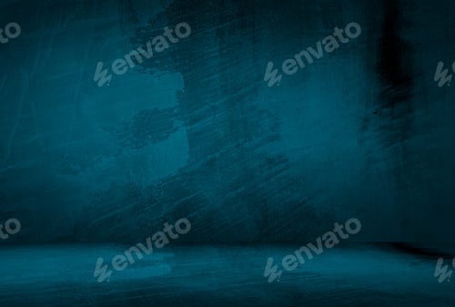 Preview: Vintage grunge blue concrete texture studio wall background with vignette.